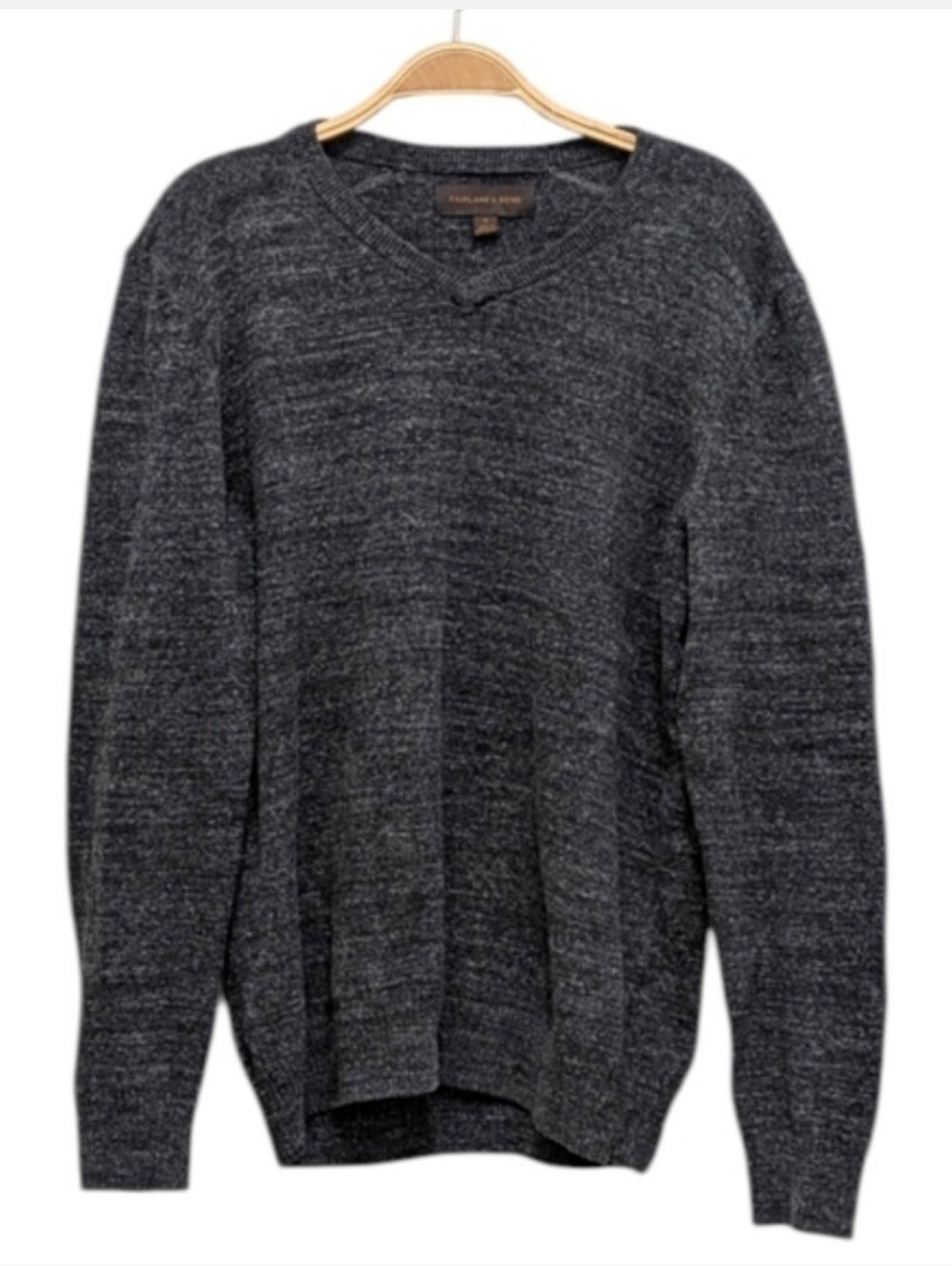 Fairlane & Sons Men's Charcoal Heather V Neck Knit Sweater Medium Fall